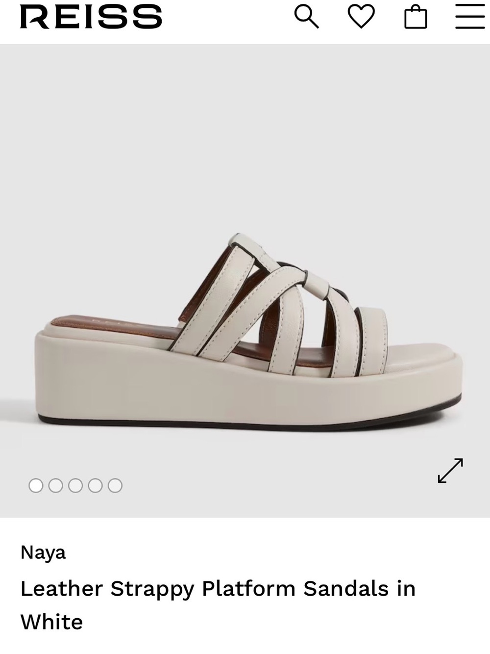 Reiss Naya Leather Strappy Platform Sandals in Cream with Black Edge